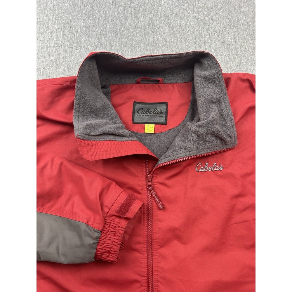 Cabela's Jacket Men's 2XL Regular Bomber Full Zip Fleece‎ Lined Red Gray Coat